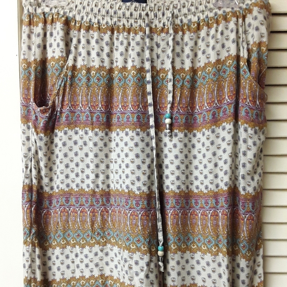 Boho Paisley Rainbow Drawstring Palazzo Pants S M - Picture 4 of 7